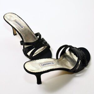 Caparros Black Sequin Slide Heels Women’s 9.5 B | Low Kitten Heel